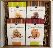 Four 2.5 oz traditional cookies displayed inside an open Janis & Melanie Food = Love gift box