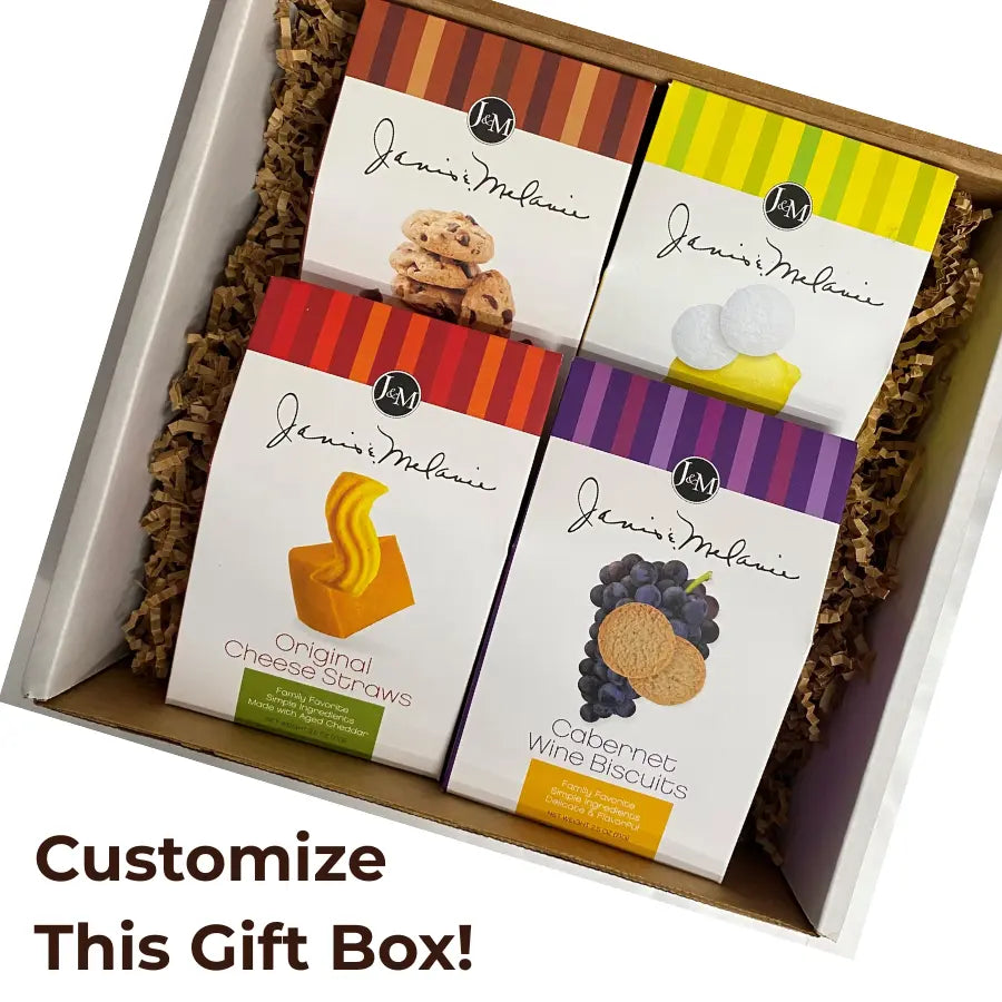 Build-your-own Food = Love gift box with an assortment of Janis & Melanie 2.5 oz treats