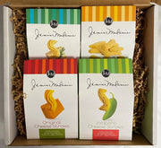 Cheese straws displayed inside an open Janis & Melanie Food = Love gift box