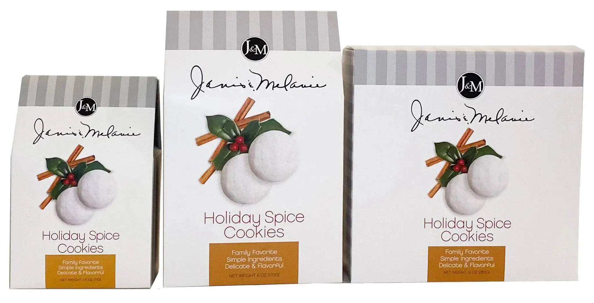 Holiday Spice Cookies available in 3 sizes: 2.5 oz, 6 oz, and 10 oz.