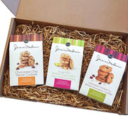Traditional cookies displayed inside an open Janis & Melanie Food = Love gift box
