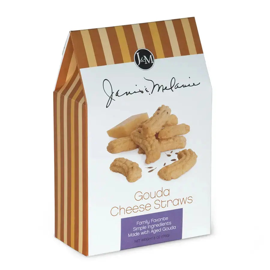 Janis & Melanie Gouda Cheese Straws in a 6 oz carton