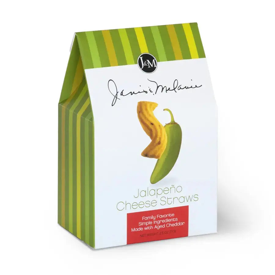 Janis & Melanie Jalapeño Cheese Straws in a 2.5 oz carton
