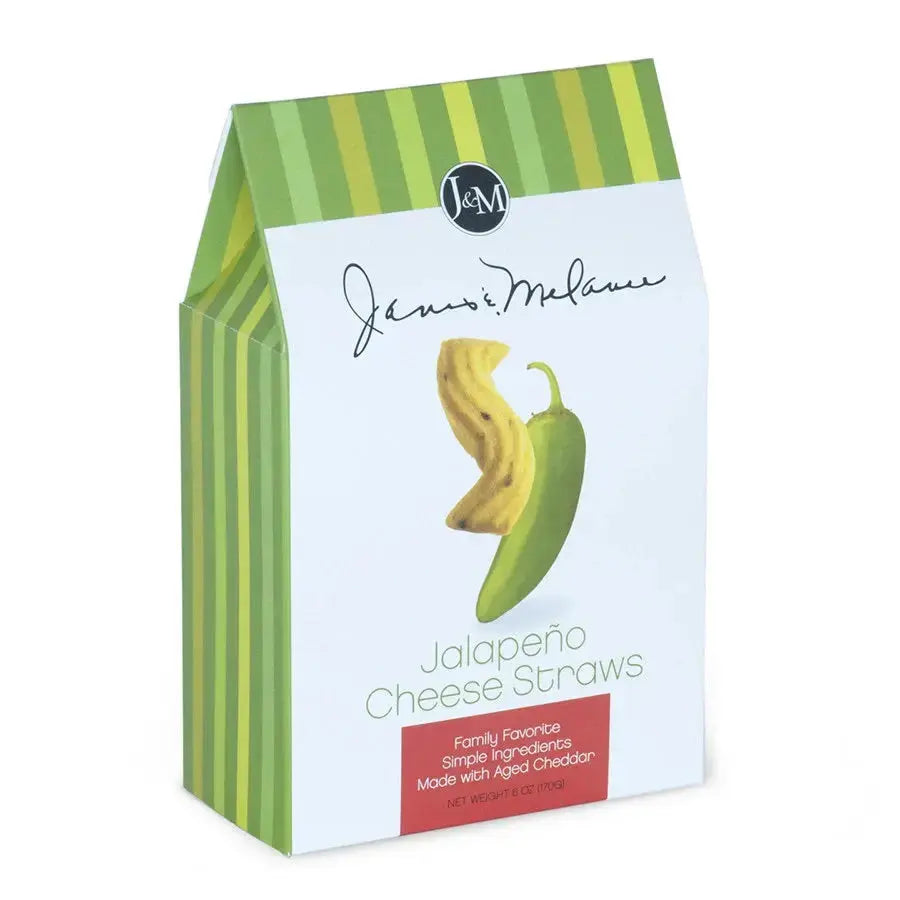 Janis & Melanie Jalapeño Cheese Straws in a 6 oz carton