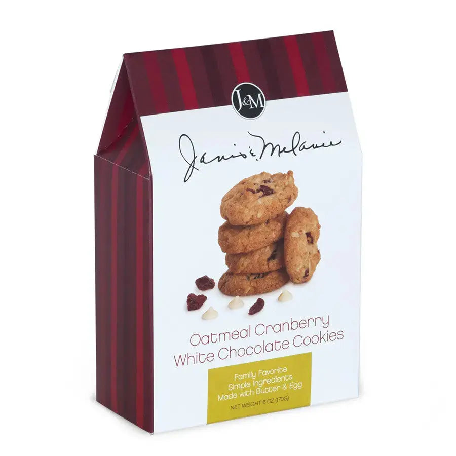 Janis & Melanie Oatmeal Cranberry White Chocolate Cookies in a 6 oz carton